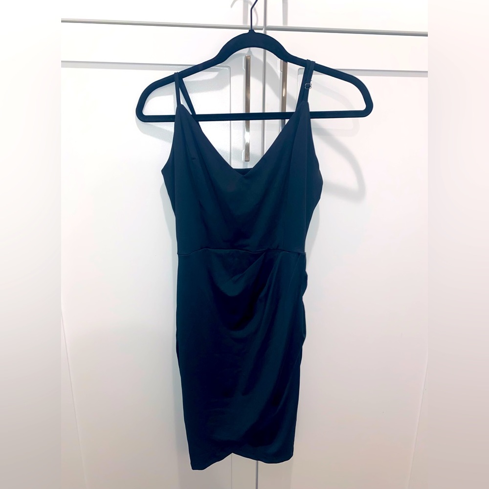 Black spaghetti strap wrap party dress